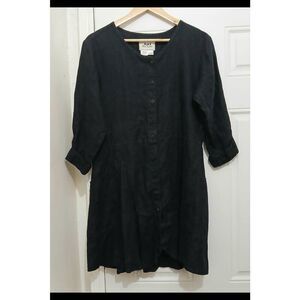 Flax womens small 100% linen shirt dress flare swing black